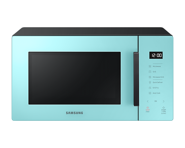 See the front with Control Panel of the 23L, Mint Grill Oven with Healthy Grill Fry Function & check out the blue microwave price at Samsung MY!