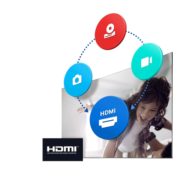Les téléviseurs Samsung prennent en charge les entrées HDMI, ce qui vous permet de créer un centre de divertissement multimédia au cœur même de votre salon. Branchez les câbles HDMI des appareils directement sur votre téléviseur pour visualiser des contenus variés provenant de plusieurs sources.