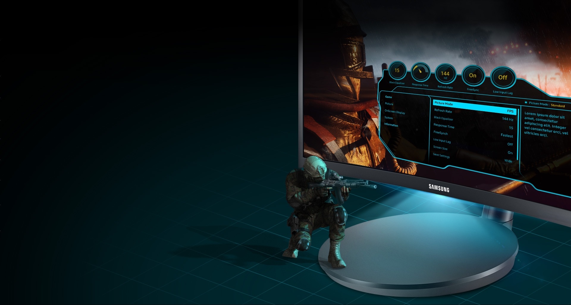 Game-style OSD menu and Sound interactive LED Lighting adds to the fun | Samsung NZ