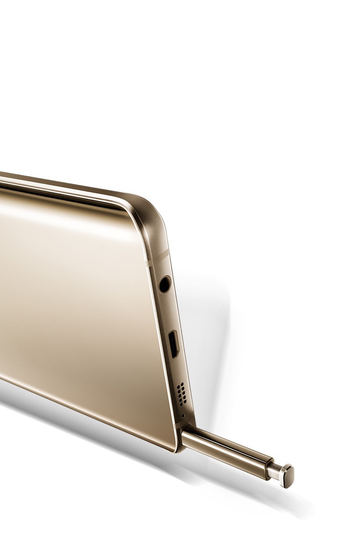 An image showing the Galaxy Note 5 being used with an S Pen.