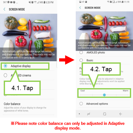 Galaxy A8/A8+: How to remove the reddish color on the screen?