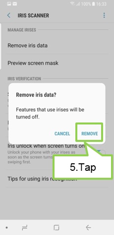 Galaxy S9+: How do I delete the registered Iris?