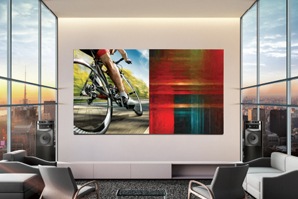 The Wall in a living room environment displaying Entertainment mode on the left side and Ambient mode on the right side
