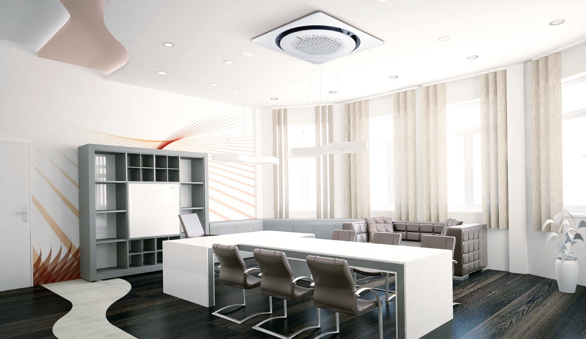 Unlike traditional 4-way cassette units, the cutting-edge design of the 360 Bladeless Cassette delivers almost zero angle airfl ow with our patented booster fan technology.