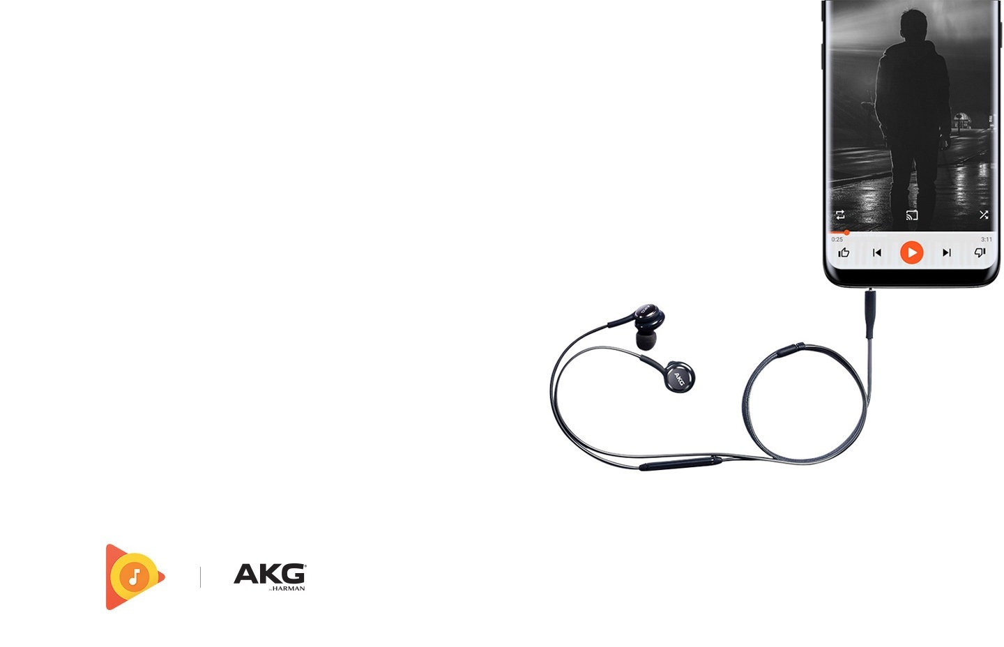 An image of Galaxy S8 Midnight Black playing a music with a 3.5 mm headphone jack.