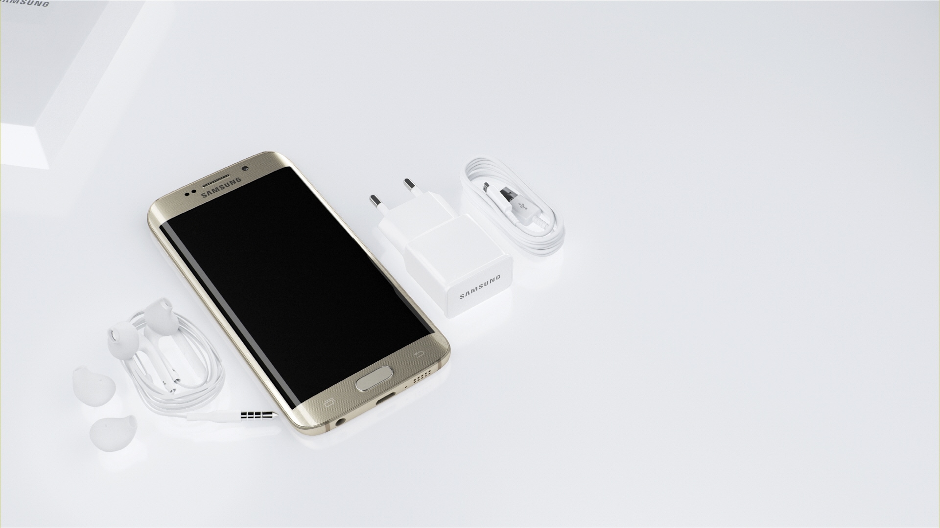 The animated sequence in which the Galaxy S6 edge comes out of the white box.