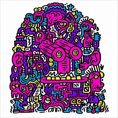 A colored-in version of Mr. Doodle’s face-like design by @SheenaNoelle