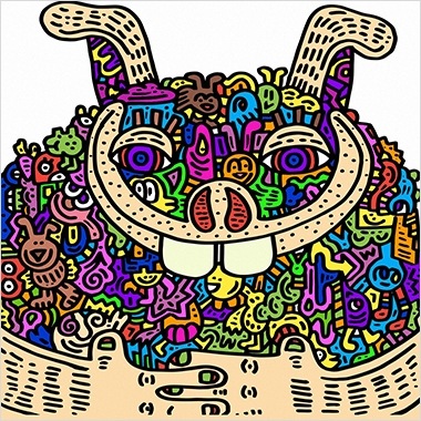 A colored-in version of Mr. Doodle’s pig-like design by @justcallhoward