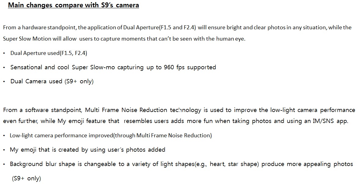 Main changes compare with S9’s camera