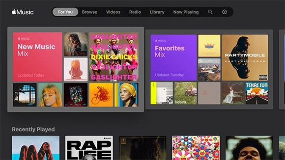 'L’interface utilisateur graphique (GUI) Pour vous montrant une section Nouveau mix musical et Mix préférés.