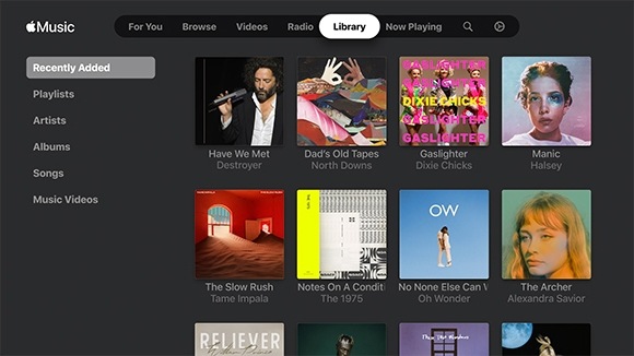 'L’interface utilisateur graphique (GUI) Bibliothèque montrant des albums récemment ajoutés.