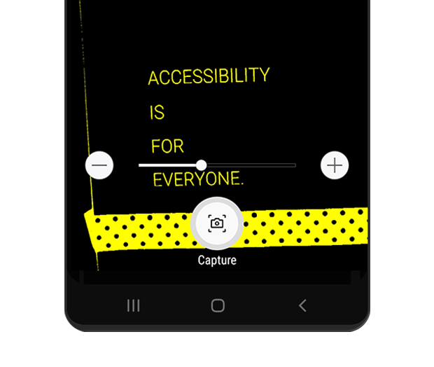 Uma imagem do widget Lupa a ser usada num telemóvel para aplicar o zoom digital.