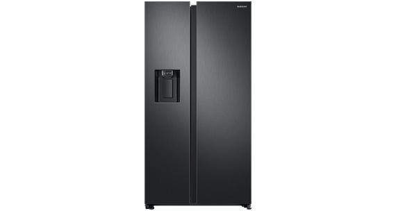 Vista frontal do frigorífico Samsung RS68N8240B1 em preto.