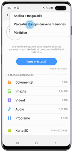 Klikoni More dhe zgjidhni Storage Settings