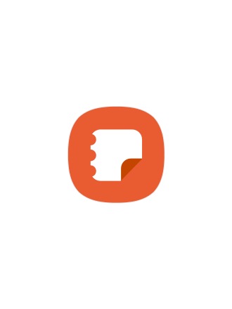 Un logotipo de Samsung Notes de un anotador en espiral blanco sobre un fondo rojo