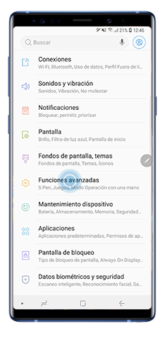 Pulse Funciones Avanzadas desde Ajustes