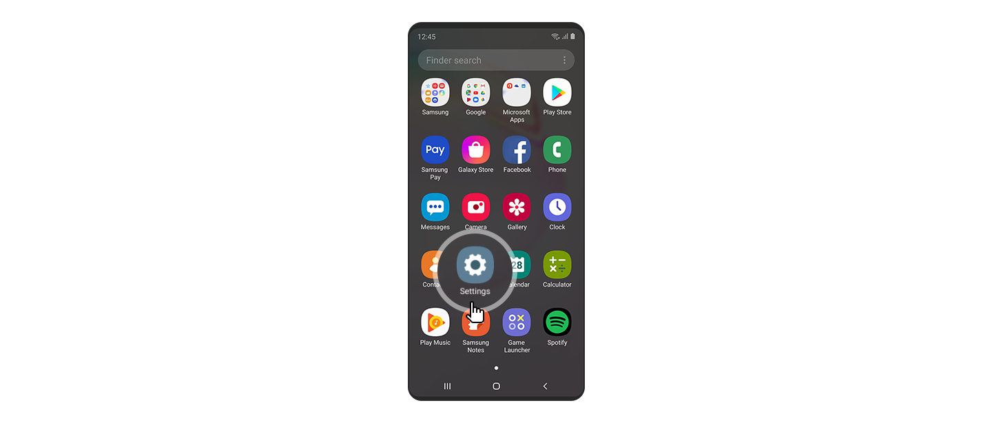Vorderansicht eines Smartphones mit dem ausgewählten „Einstellungen“-Symbol.