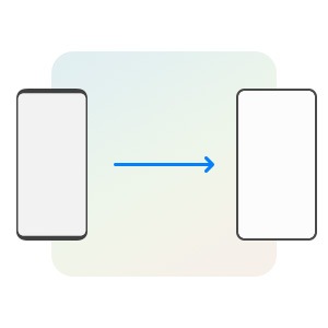 Zwei Geräte-Icons sind nebeneinander zu sehen. Zwischen ihnen geht ein Pfeil von links zum Gerät rechts. Das Galaxy links scheint ein älteres und das Galaxy rechts ein neueres Modell zu sein.