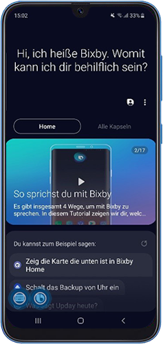 Tippe auf das Tastatur- oder Bixby-Voice-Symbol, um deinem Galaxy Smartphone Befehle zu erteilen.