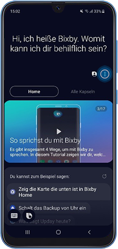 Tippe auf das Weitere Optionen-Symbol, um weitere Einstellungen von Bixby Voice auf deinem Galaxy Smartphone vorzunehmen.