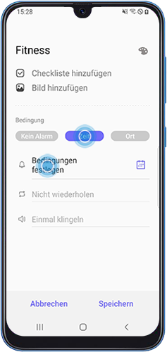Wähle die Zeit aus, an der Bixby Reminder dich auf deinem Galaxy Smartphone erinnern soll.
