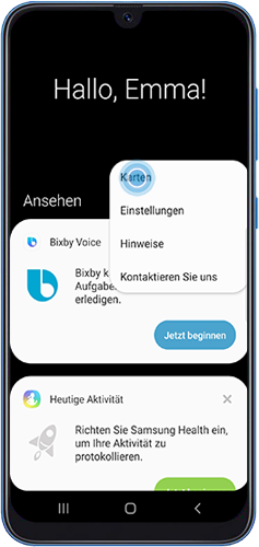 Tippe im Pop-Up-Menu des Bixby Startbildschirms deines Galaxy Smartphones auf Karten.