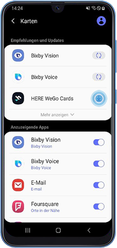 Downloade oder aktualisiere die gewünschte App, um diese dem Bixby Startbildschirm deines Galaxy Smartphones hinzuzufügen.