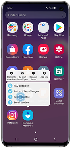 Tippen Sie im Pop-up Fenster von Samsung Members auf Fehlerberichte, um diese von Ihrem Galaxy Smartphone zu senden.