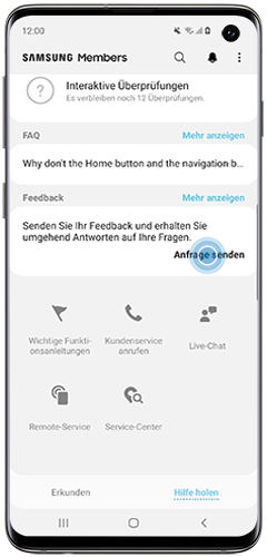 Tippen Sie auf Anfrage senden, um den Fehlerbericht Ihres Galaxy Smartphones via Samsumg Members zu senden.