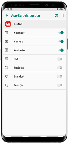 App-Berechtigungen für die Email App anpassen