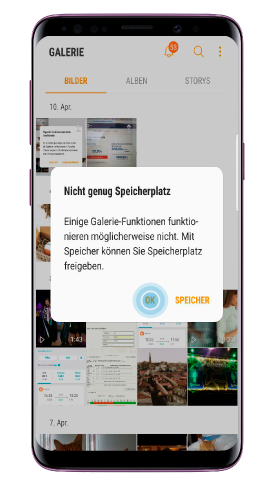 Samsung Galaxy S9/ S9 plus, Nicht genug Speicherplatz