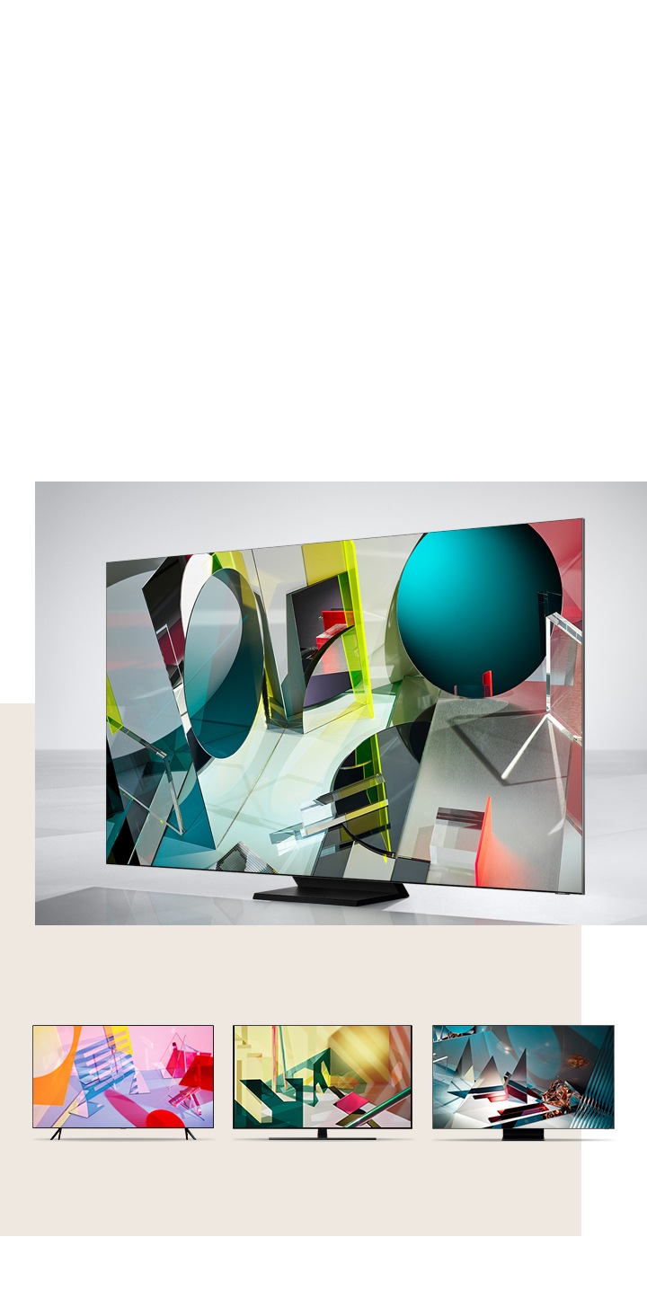 Verschiedene Samsung QLED TVs, darunter die Modelle Q60T, Q70T, Q800T, und Q950T zeigen eine scharfe Bildqualität.