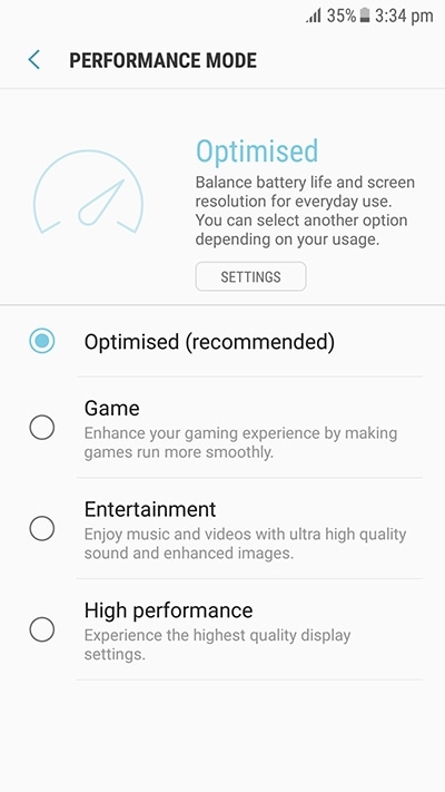 Device Maintenance: Performance mode