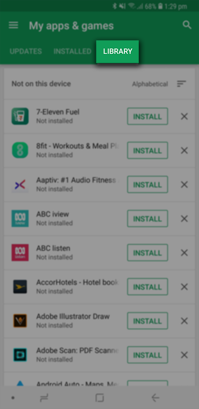 Tap Library to see previously downloaded applications