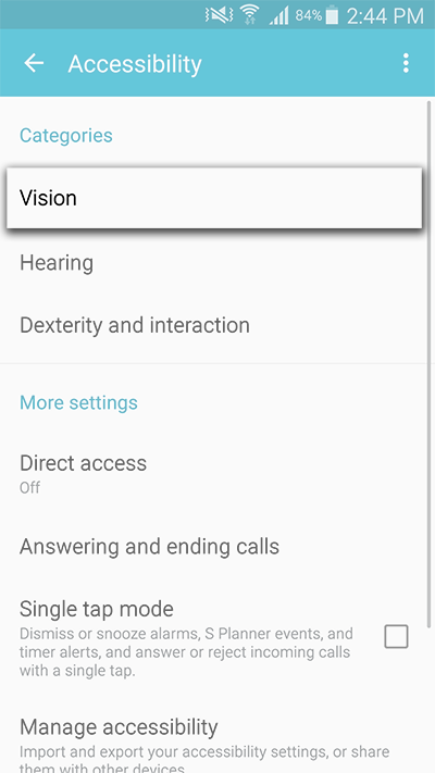 Select the Vision option