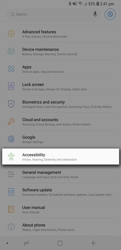 Select the Accessibility option