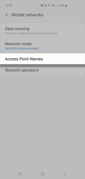 Tap on Access point names