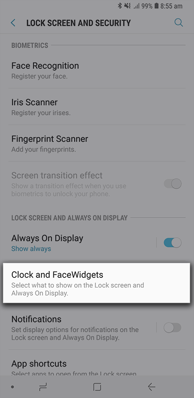 Select clock and FaceWidgets