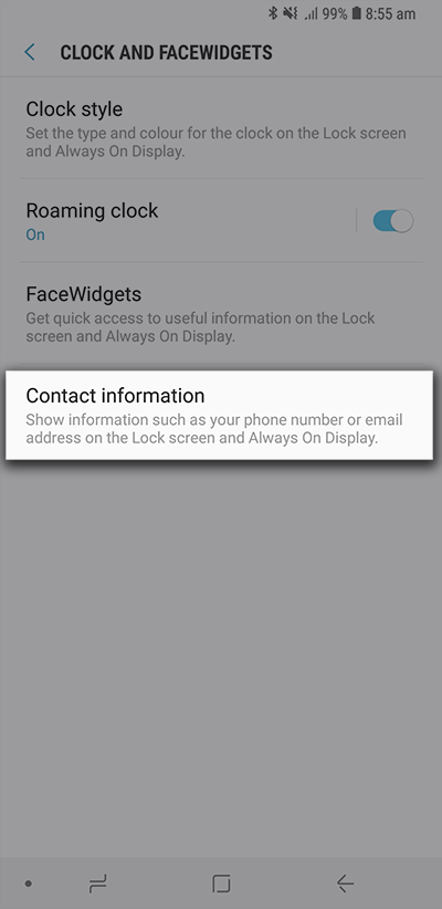 Select Contact Information to add details to the lock screen