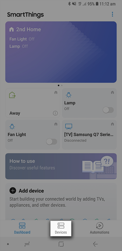 Open the SmartThings app and select Devices from the bottom navigation