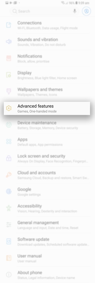 Settings > Advanced features
