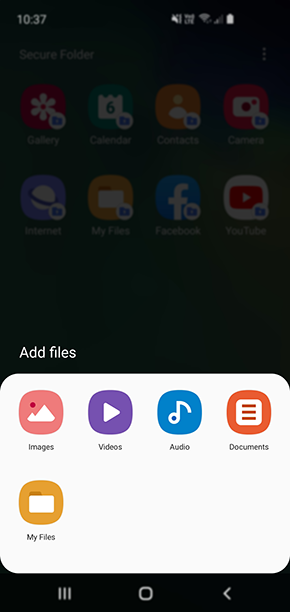 Tap on the type of files you would like to import to your secure folder
