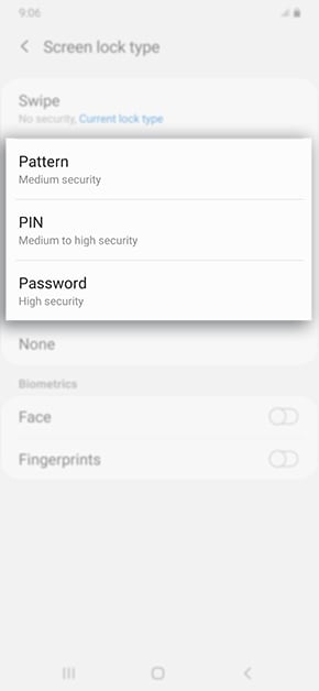 select preferred screen lock type