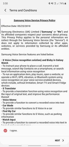 Agree to Terms and Conditions and tap on NEXT