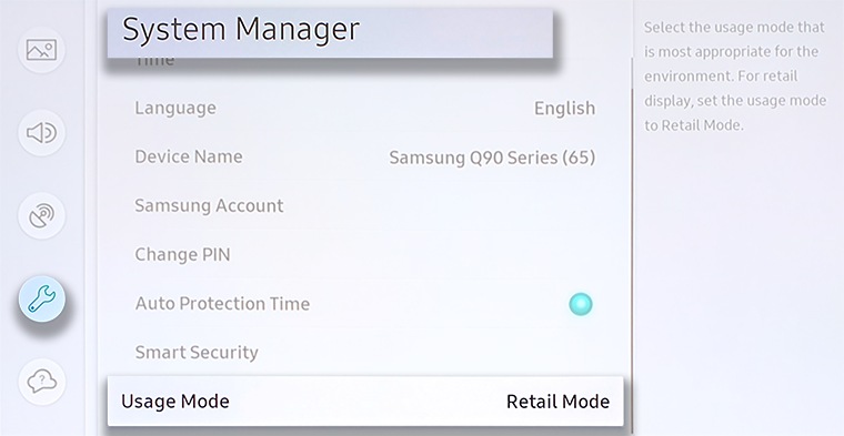 Usage mode settings.