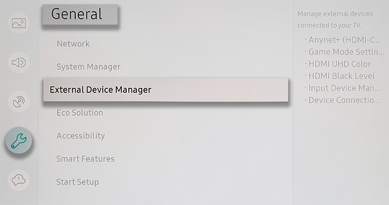 Samsung TV General menu
