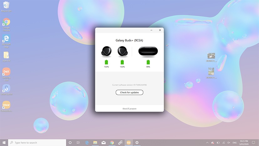 Once your Galaxy Buds+ and PC are connected slsect Check for updates