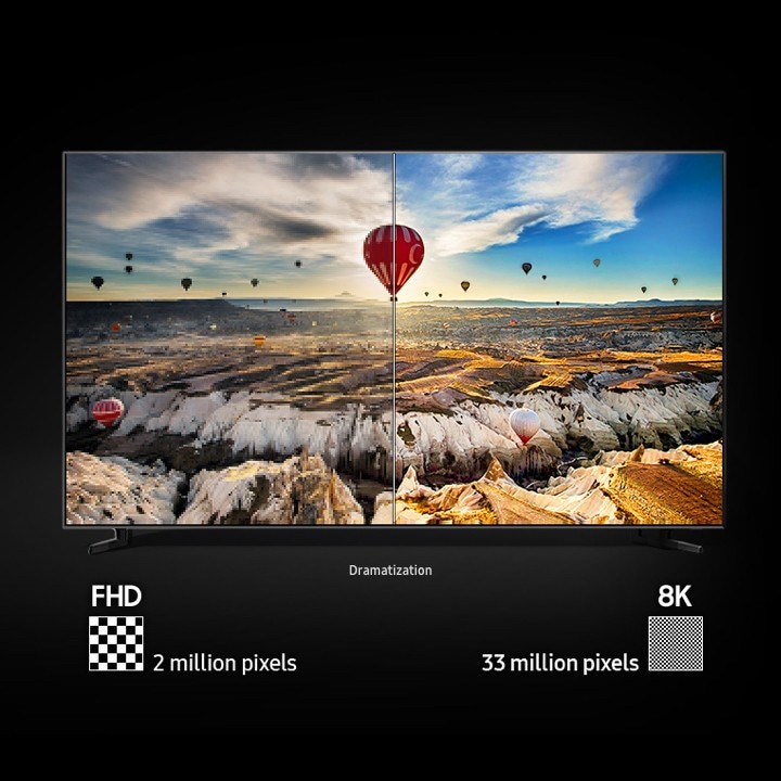 Example of QLED 8k resolution image with hot air balloons