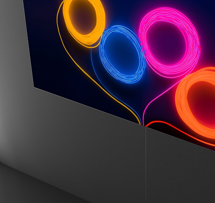 Simulated image showing Samsung tv on the mounted on wall with a one cable