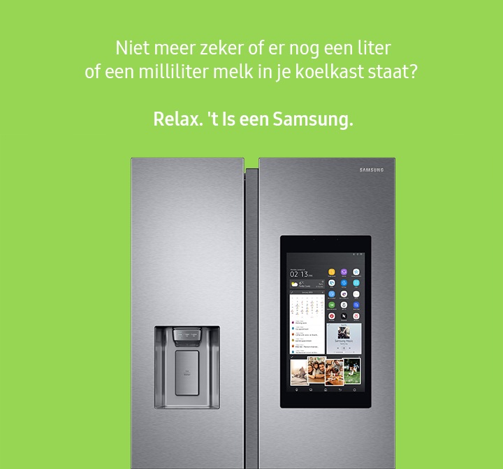 Family hub refrigerator with a green background